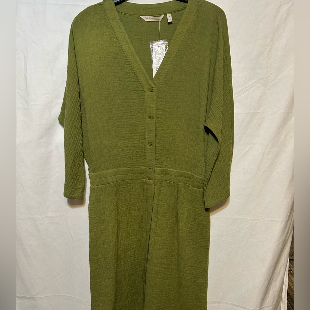 NWT SOFT SURROUNDINGS Drina Gauze Button Front Midi Dress Fern Green Sz Medium - Picture 4 of 12